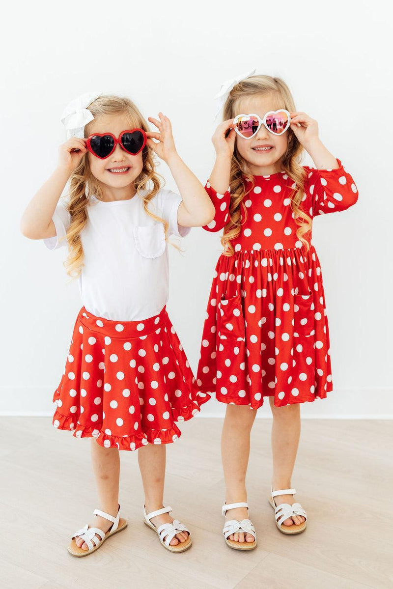 Red Polka Dots Ruffle Twirl Skort - 2