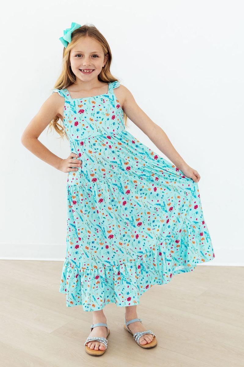 Girls Maxi Dress with Back Cutout & Ruffle – Summer Dress