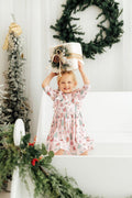 Pink Christmas 3/4 Sleeve Ruffle Twirl Dress - 2