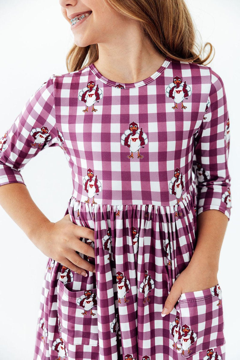 Virginia Tech Plaid Hokie 3/4 Sleeve Pocket Twirl Dress - 1