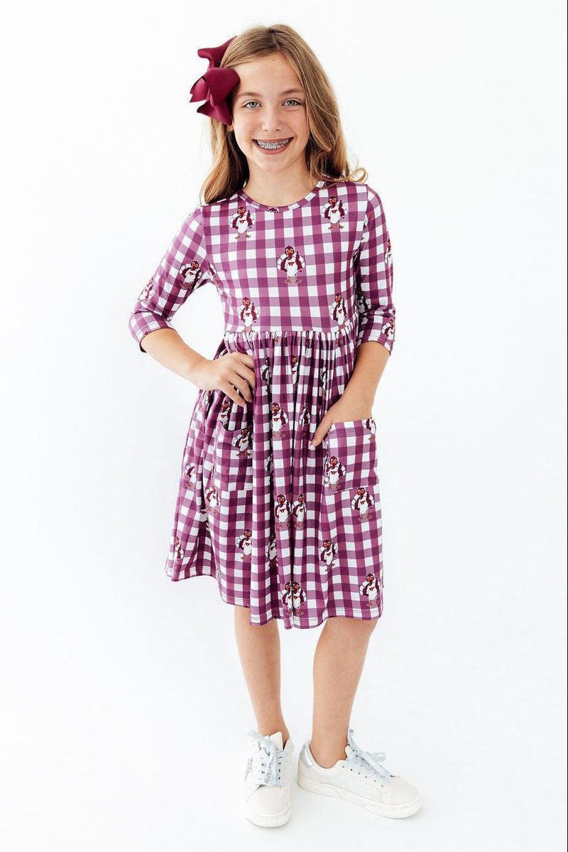 Virginia Tech Plaid Hokie 3/4 Sleeve Pocket Twirl Dress - 2