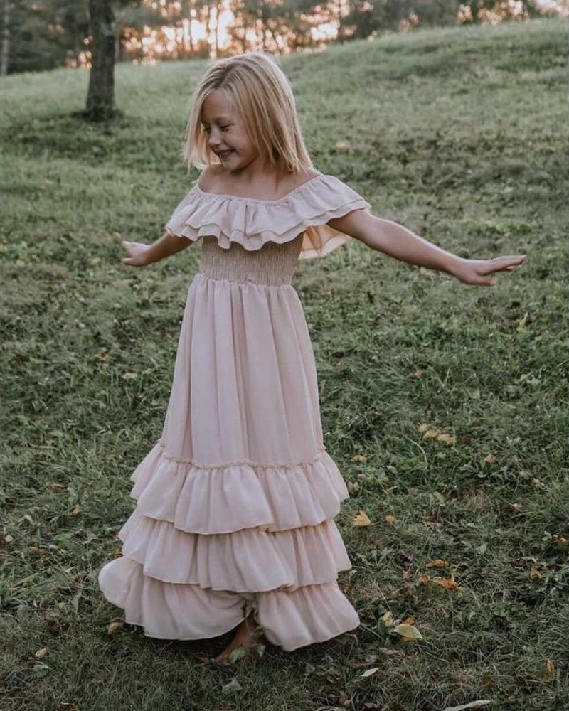 Nellie Ruffle Maxi Dress - Champagne - 14