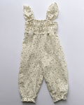 Paisley Smocked Ruffle Jumpsuit - White with Green Leaves - 4