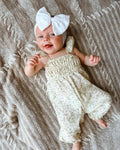 Paisley Smocked Ruffle Jumpsuit - White with Green Leaves - 1