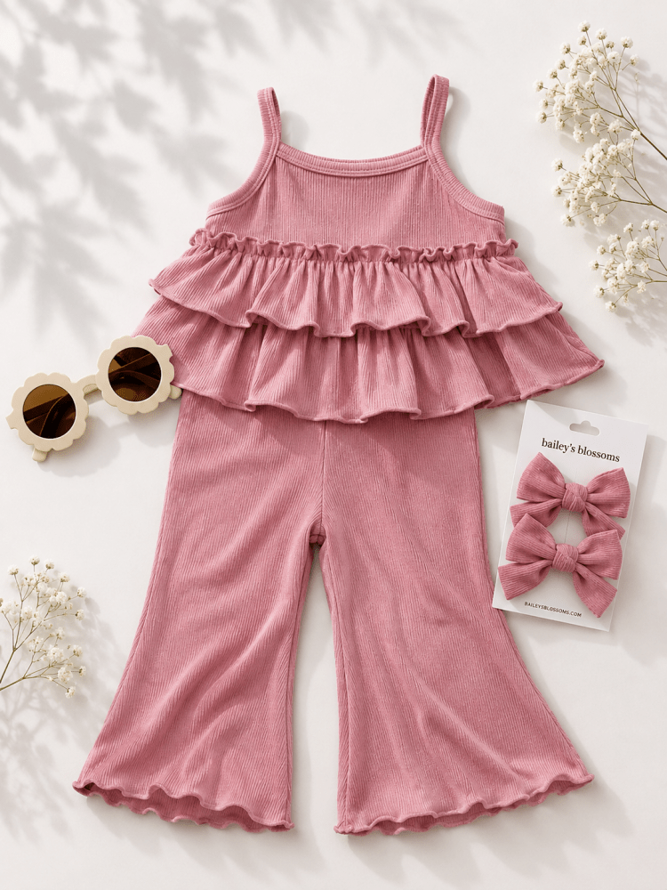 Presley Ruffle Tank Two-Piece Set - Pink