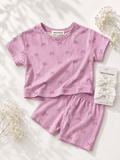 Quinn Two-Piece Lounge Set - Pink Bows - 1