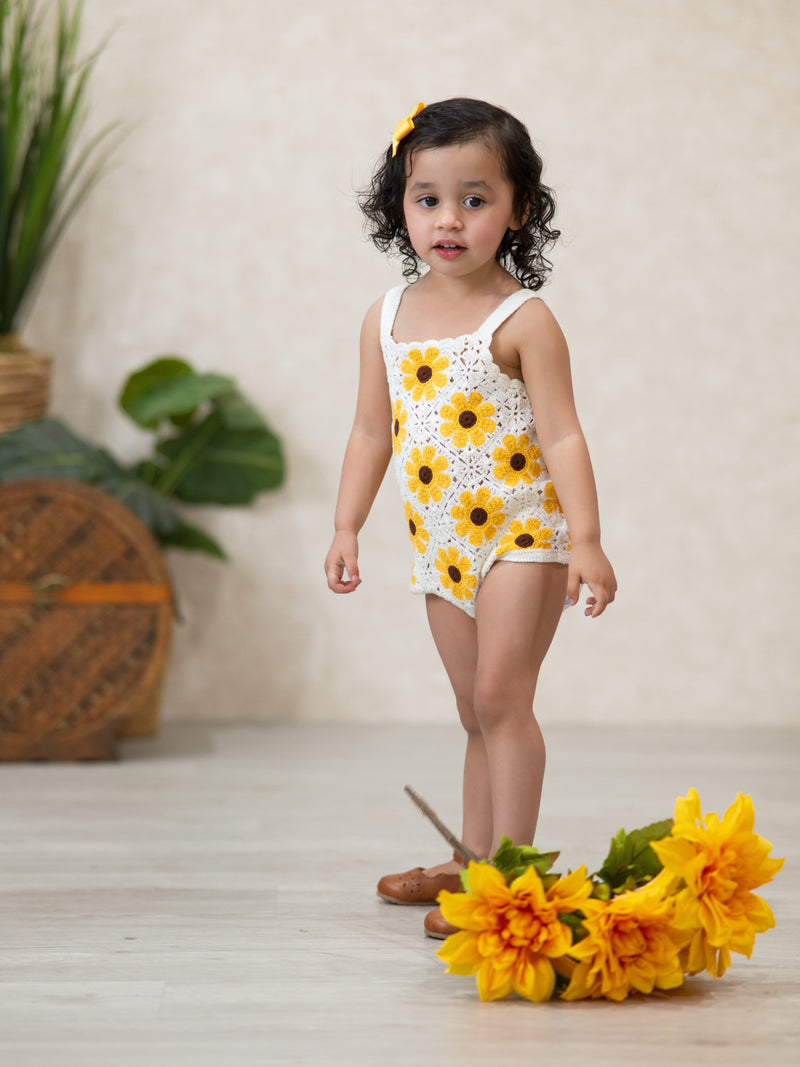 Summer Sunflower Baby Crochet Romper - 5