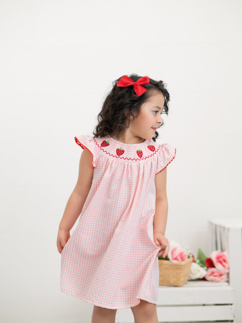Baby Girls Strawberry Embroidered Plaid Smocked Dress - 4