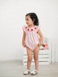 Baby Girls Strawberry Plaid Smocked Romper - 7