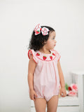 Baby Girls Strawberry Plaid Smocked Romper - 6