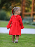 Christmas Smocked Dress with Green Bow and Tree Embroidery - 6