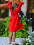 Christmas Smocked Dress with Green Bow and Tree Embroidery - 4
