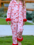 Bow Girls Pajama Set with Furry Trim - 5