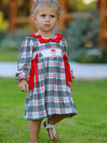 Christmas Embroidery Smocking Bow Plaid Girls Dress - 1