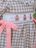 Christmas Vintage-Style Plaid Dress with Embroidered Gingerbread and Bows - 5