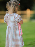 Christmas Vintage-Style Plaid Dress with Embroidered Gingerbread and Bows - 6