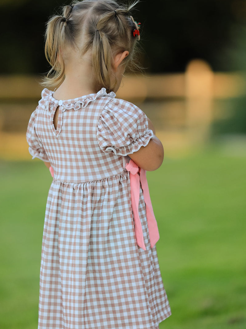 Christmas Vintage-Style Plaid Dress with Embroidered Gingerbread and Bows - 6