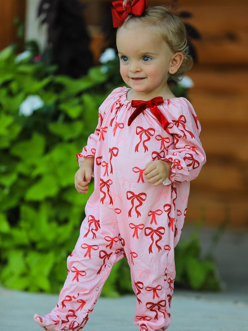 Bow Print Baby Girls Romper - 5