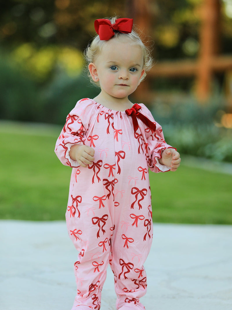 Bow Print Baby Girls Romper - 1
