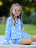 Blue Christmas Nativity Pattern Girls Pajamas Set - 2