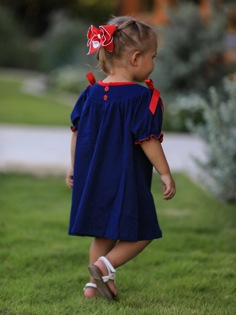 Christmas  Holiday Celebration Dress: Navy with Santa Sleigh - 6