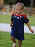 Christmas  Holiday Celebration Dress: Navy with Santa Sleigh - 3