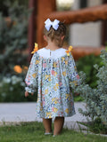 Fall  Embroidery Smocking Bow Floral Leaf Baby Girls Dress - 3