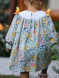 Fall  Embroidery Smocking Bow Floral Leaf Baby Girls Dress - 4