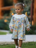 Fall  Embroidery Smocking Bow Floral Leaf Baby Girls Dress - 1