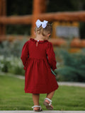 Christmas Smocking Embroidered Girls Dress with Green Plaid Bow - 2