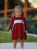 Christmas Smocking Embroidered Girls Dress with Green Plaid Bow - 1