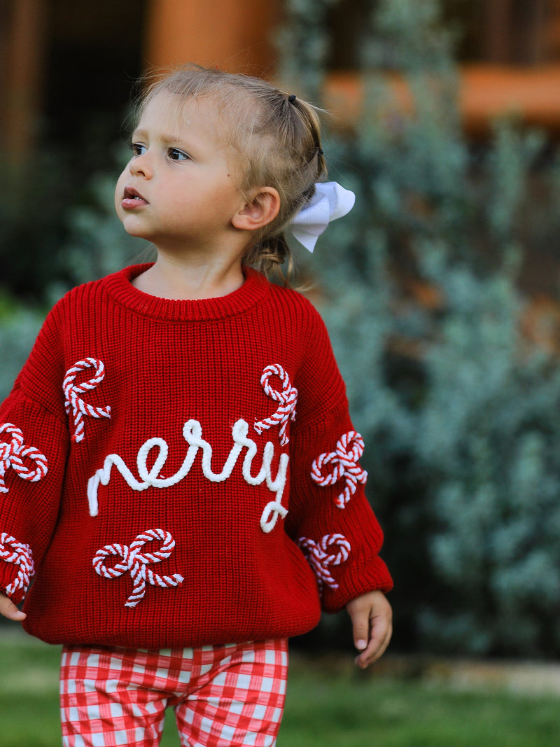Mom and Me Winter Christmas Red "merry" Pullover Sweater - 4