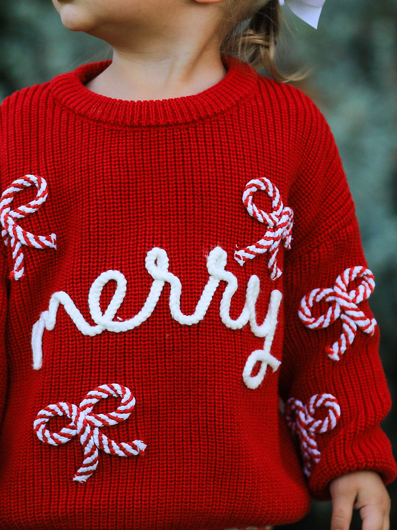 Mom and Me Winter Christmas Red "merry" Pullover Sweater - 2