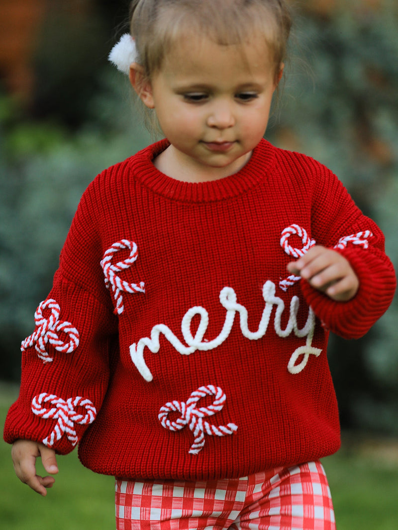 Mom and Me Winter Christmas Red "merry" Pullover Sweater - 1