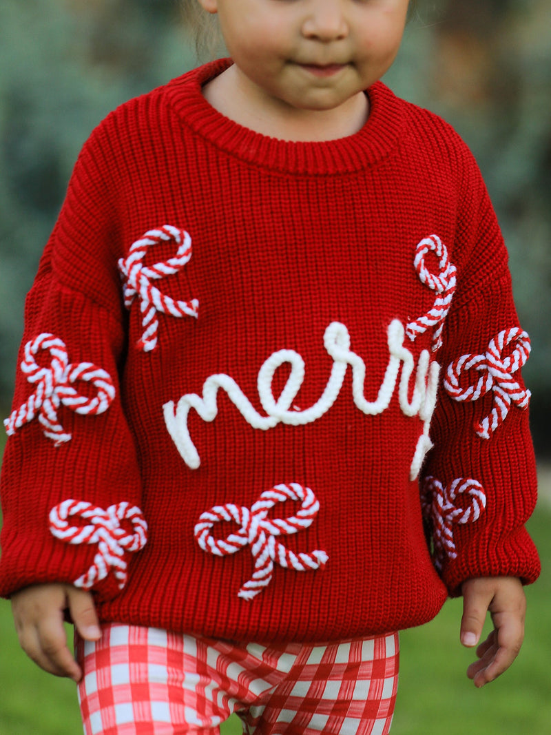 Mom and Me Winter Christmas Red "merry" Pullover Sweater - 3