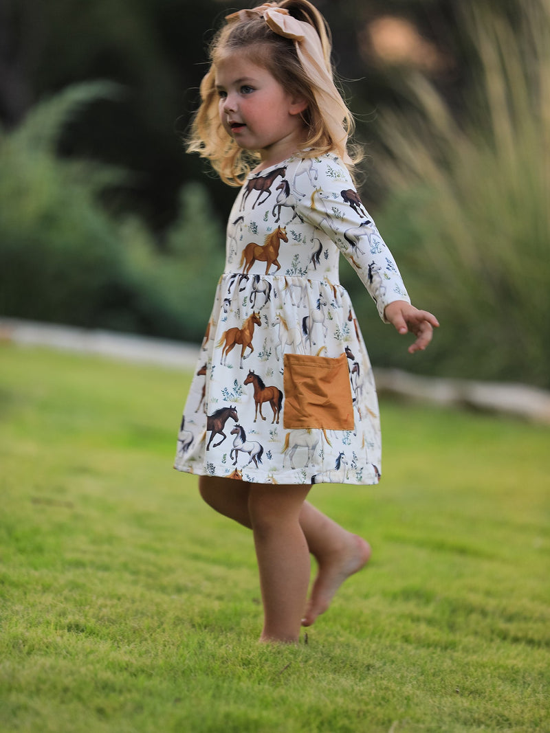Western Horse Print Long Sleeve Dress - 4