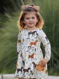 Western Horse Print Long Sleeve Dress - 3