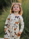 Western Horse Print Long Sleeve Dress - 5