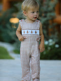 Christmas Vintage-Style Plaid Embroidered Gingerbread and Bows Boy Romper - 1
