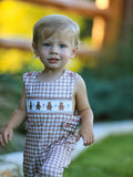 Christmas Vintage-Style Plaid Embroidered Gingerbread and Bows Boy Romper - 3