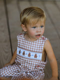 Christmas Vintage-Style Plaid Embroidered Gingerbread and Bows Boy Romper - 4