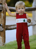 Christmas Tree Dog Smocking Embroidered Baby Boys Romper - 3