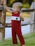 Christmas Tree Dog Smocking Embroidered Baby Boys Romper - 4