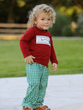 Christmas Tree Dog Smocking Embroidered  Plaid Boys Set - 4