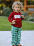 Christmas Tree Dog Smocking Embroidered  Plaid Boys Set - 5