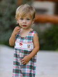 Christmas Jonjon Plaid Smocking Embroidered Boys Romper - 4