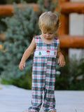 Christmas Jonjon Plaid Smocking Embroidered Boys Romper - 1