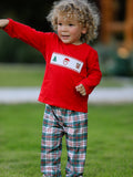 Christmas Plaid Smocking Embroidered Boys Set - 2