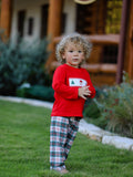 Christmas Plaid Smocking Embroidered Boys Set - 5