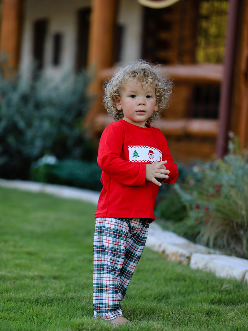 Christmas Plaid Smocking Embroidered Boys Set - 5